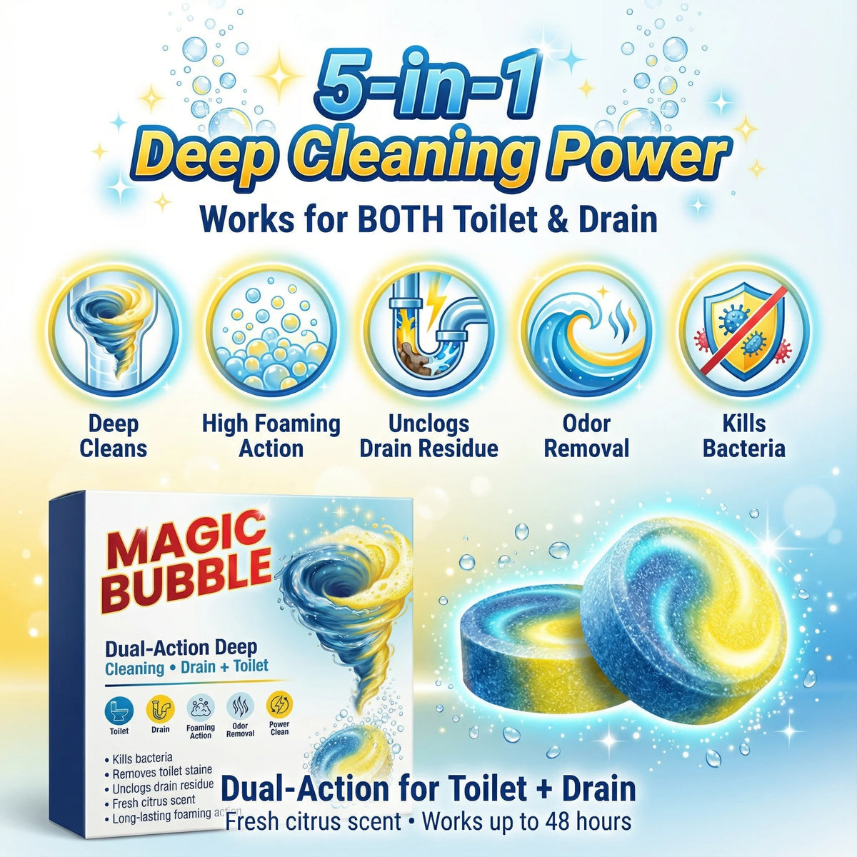 Magic Bubble Cleaning Tablets | Dual action Multi Purpose | 🔥BUY 1 GET 1 FREE🔥