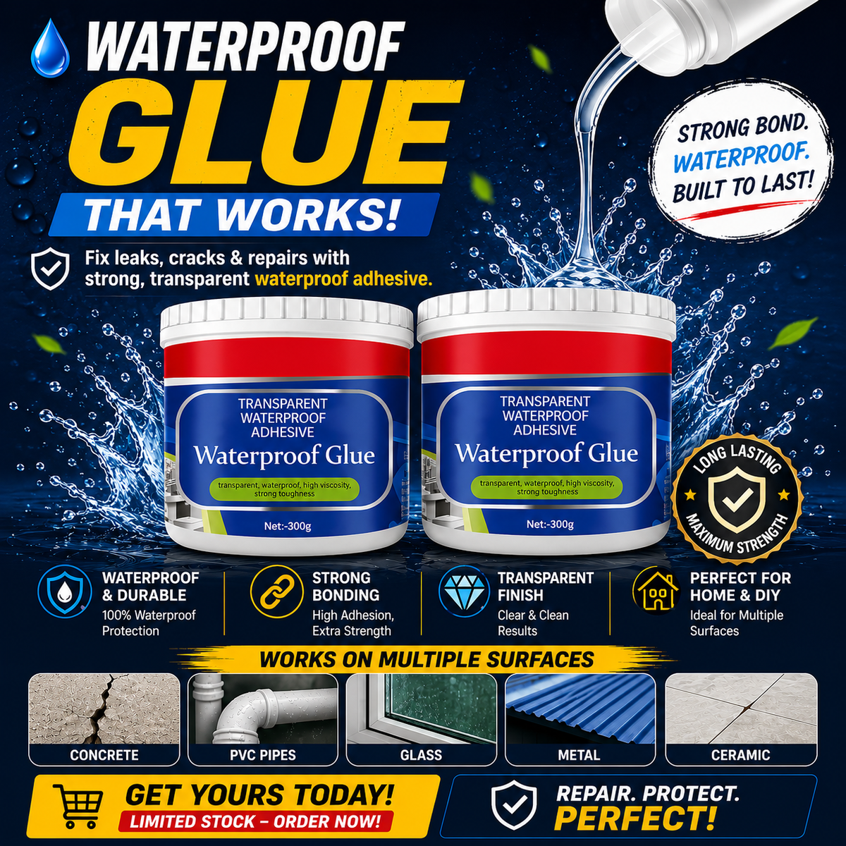 BUY 1 GET 1 FREE🔥 Transparent Waterproof Glue with free brush - clear waterproof sealant for leak reapir