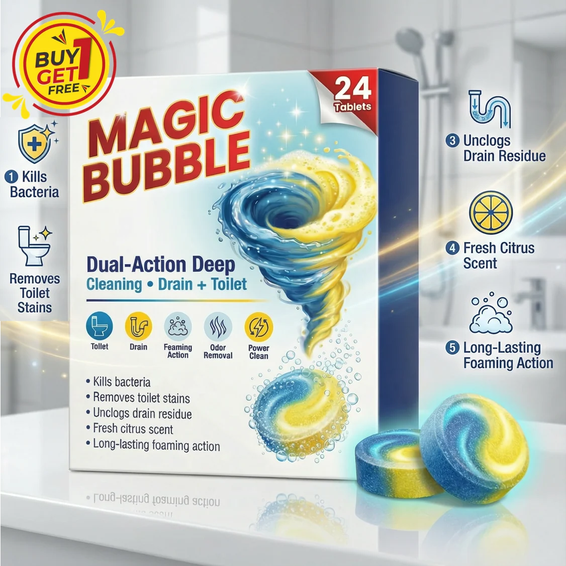 Magic Bubble Cleaning Tablets | Dual action Multi Purpose | 🔥BUY 1 GET 1 FREE🔥