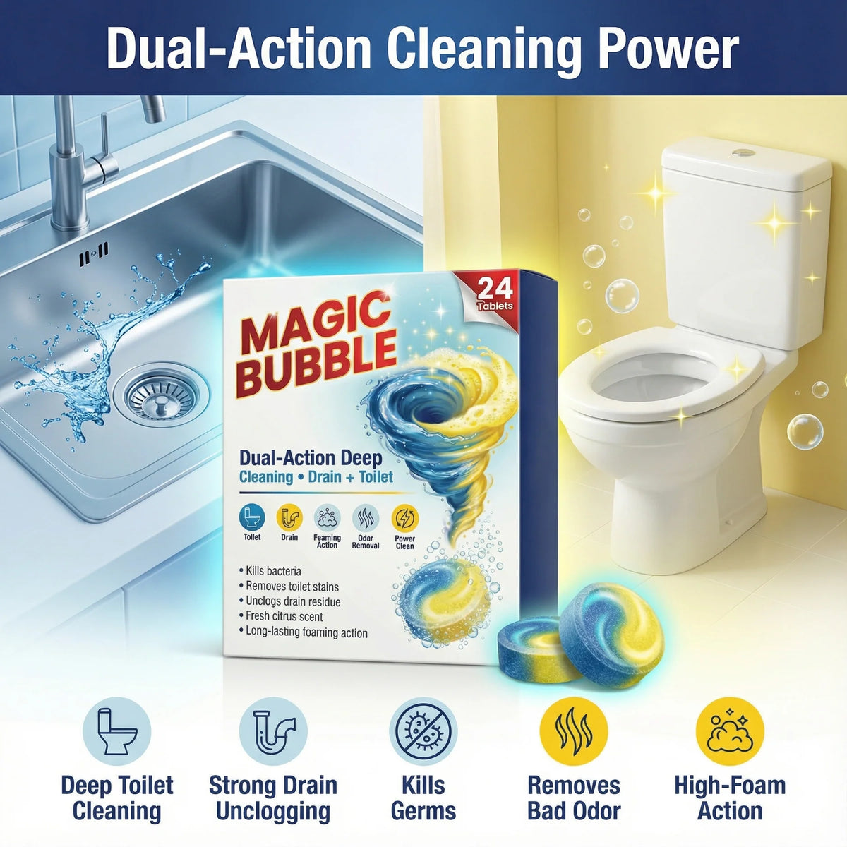 Magic Bubble Cleaning Tablets | Dual action Multi Purpose | 🔥BUY 1 GET 1 FREE🔥